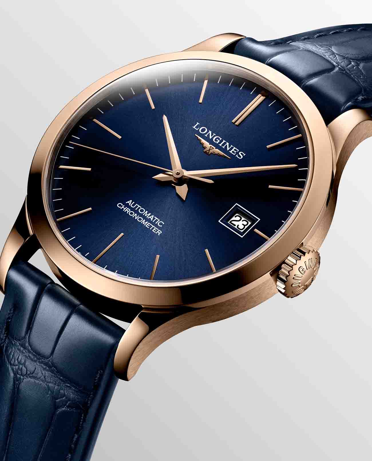 Longines Longines Record Collection L2.820.8.92.2 мужские часы синий циферблат на запястье